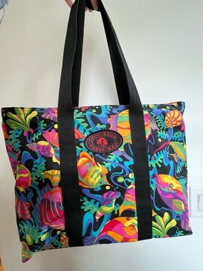 VTG Neon Coral Reef & Fish Souvenir Zipper Tote | LG | ‘Oahu Kauai Hawaii Maui’